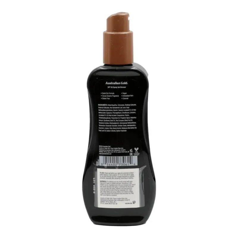 Australian Gold Tan & Protect Instant Bronzer Zonnebrand Spray Gel SPF50 237 ML
