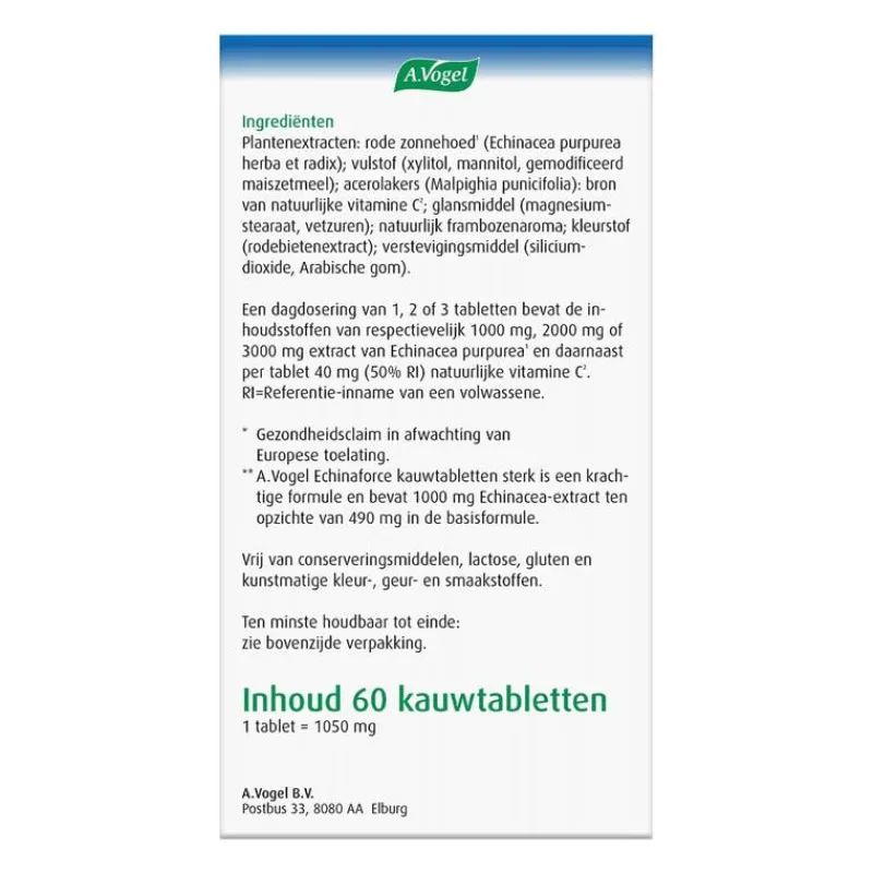 A.Vogel Echinaforce Sterk** + Vitamine C Weerstand1* Kauwtabletten 60 stuks