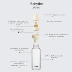 Bibs Babyfles 270 ML Ivory met Latex speen en opvouwbaar trechtertje