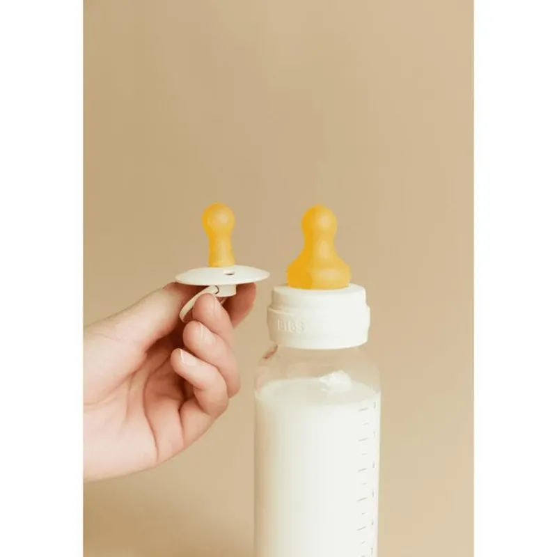 Bibs Babyfles 270 ML Ivory met Latex speen en opvouwbaar trechtertje