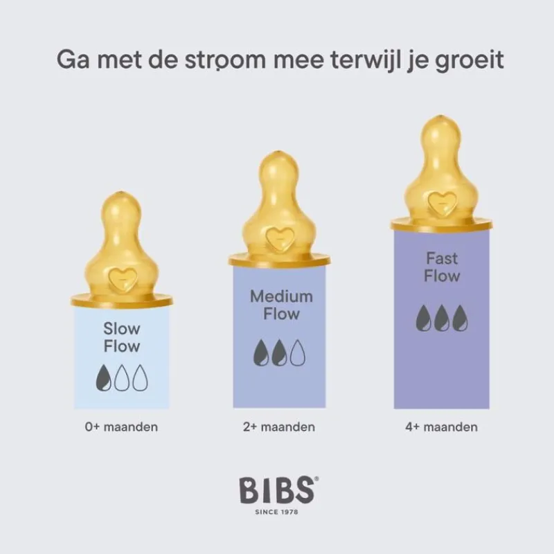 Bibs Babyfles 270 ML Ivory met Latex speen en opvouwbaar trechtertje