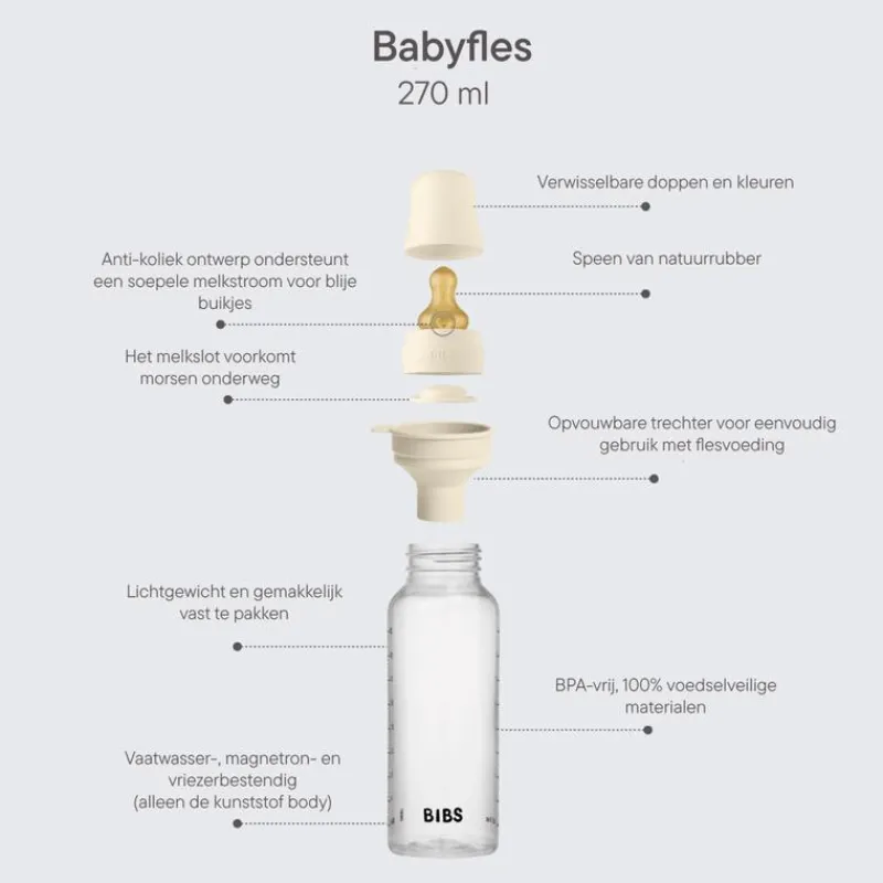 Bibs Babyfles 270 ML Sage met Latex speen en opvouwbaar trechtertje