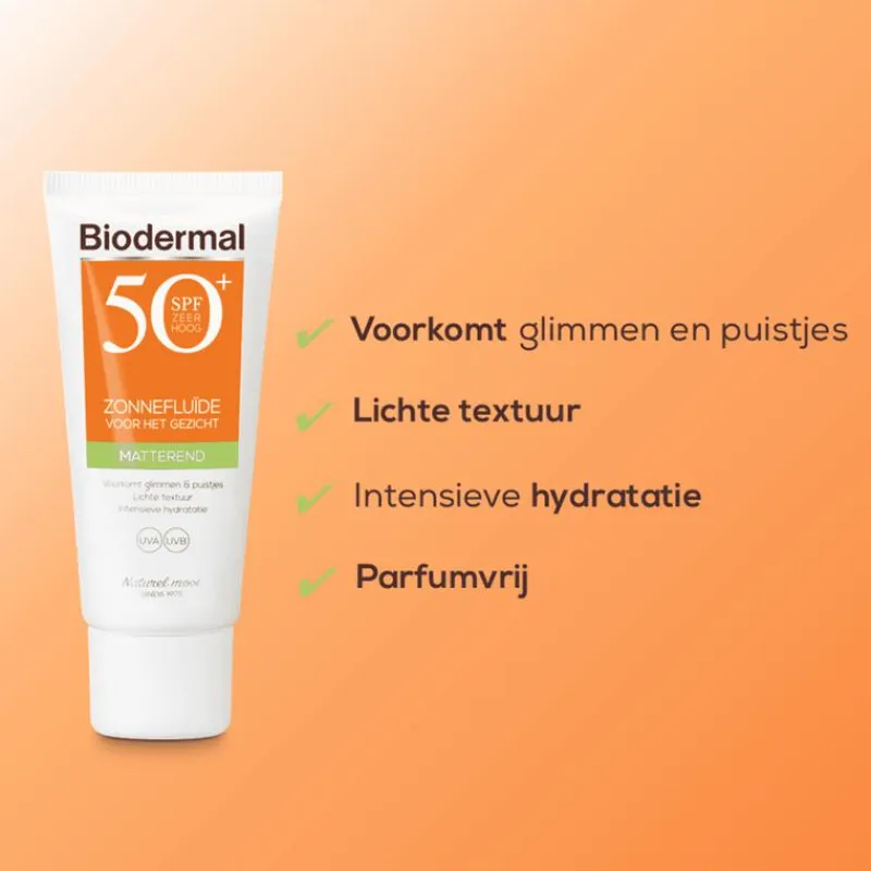 Biodermal Matterend Zonnefluïde Gezicht SPF50+ 40 ML