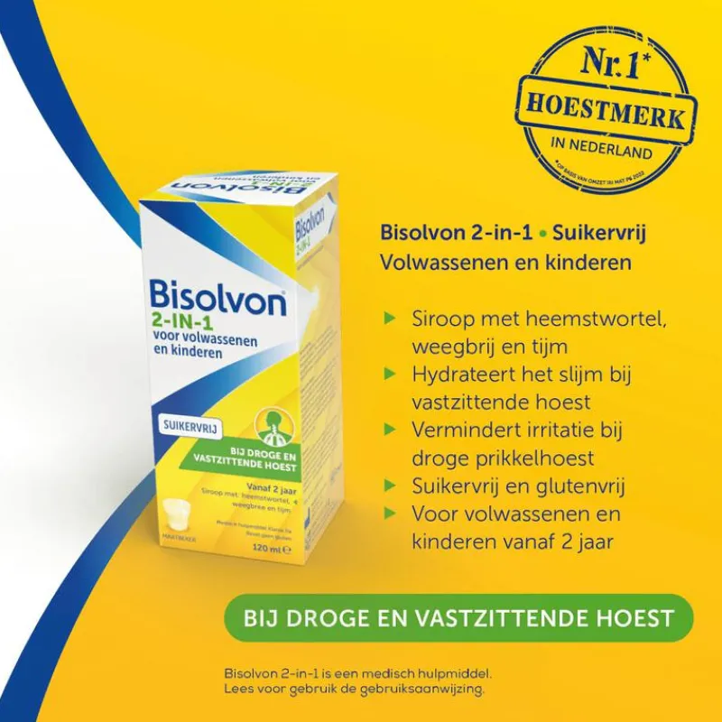Bisolvon 2-in-1 Bij Droge En Vastzittende Hoest Suikervrij 120 ML