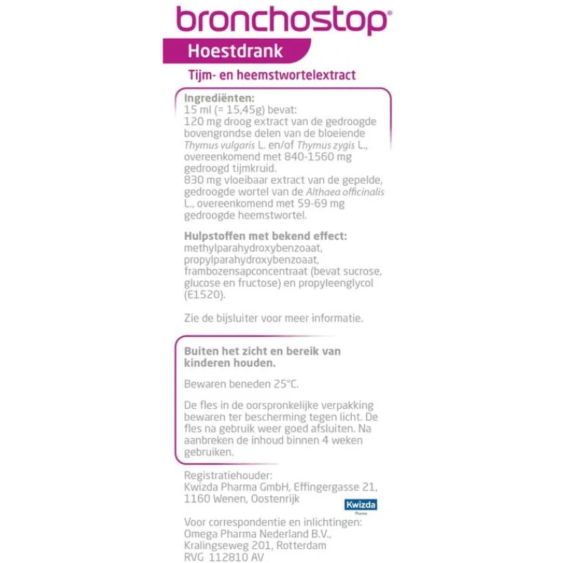 Bronchostop Hoestdrank bij Vastzittende Hoest en Keelpijn 200 ML