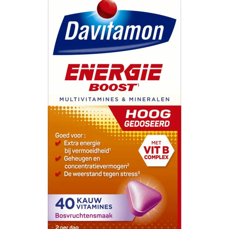 Davitamon Energie Boost Forte Kauwvitamines Bosvruchtensmaak