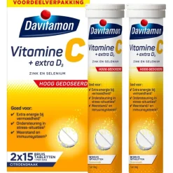 Davitamon Vitamine C & D Hoog Gedoseerd + Extra Vitamine D3 Bruistabletten Voordeelverpakking 30 stuks