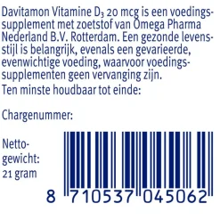 Davitamon Vitamine D3 20 mcg Smelttabletten Voordeelverpakking 150 stuks