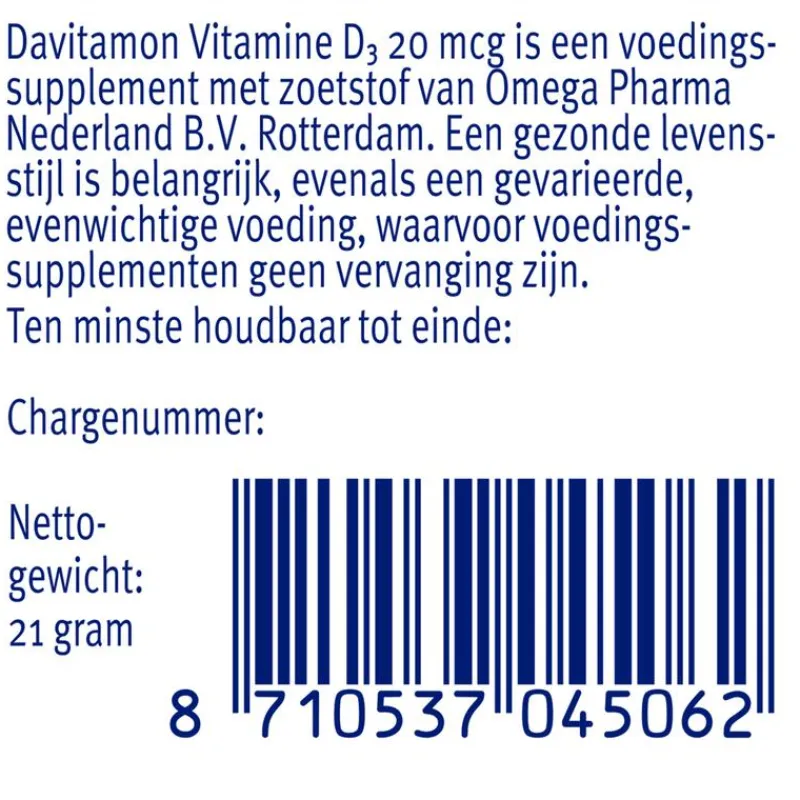 Davitamon Vitamine D3 20 mcg Smelttabletten Voordeelverpakking 150 stuks