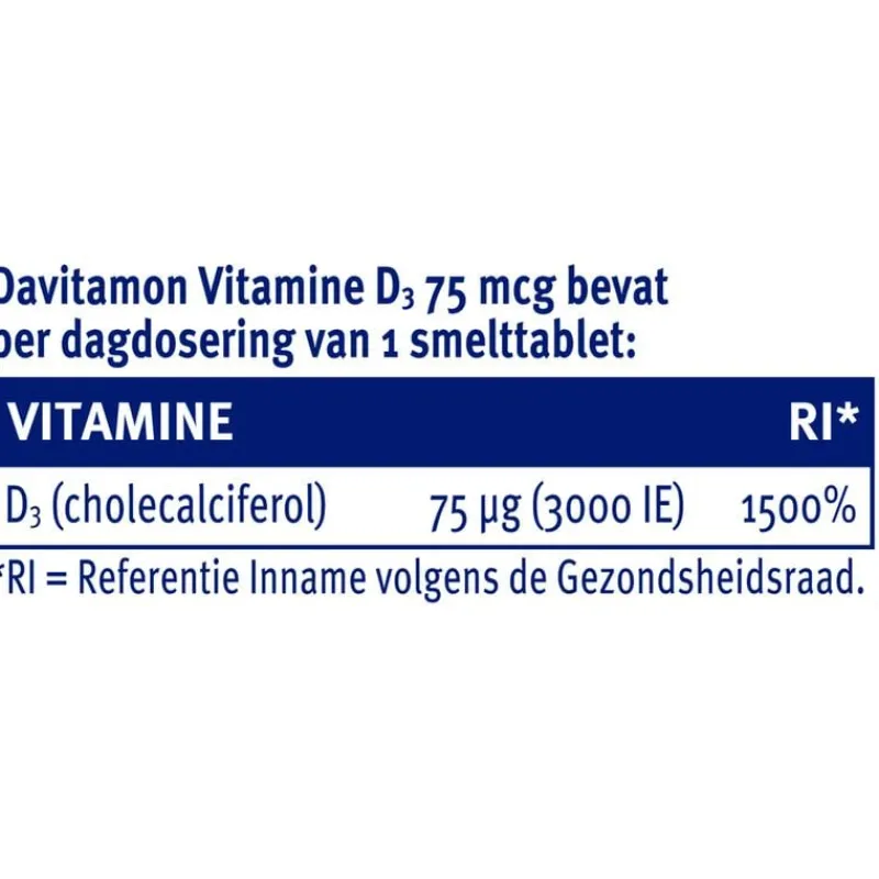 Davitamon Vitamine D3 75 mcg Smelttabletten 60+15 stuks
