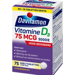 Davitamon Vitamine D3 75 mcg Smelttabletten 60+15 stuks