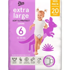 Etos Luiers Extra Large Maat 6 13-18 kg Midpack 20 stuks
