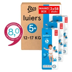 Etos Luiers Junior+ Maat 5+ 12-17 kg Maandbox 174 stuks