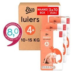 Etos Luiers Maxi+ Maat 4+ 1-15 kg Maandbox 210 stuks