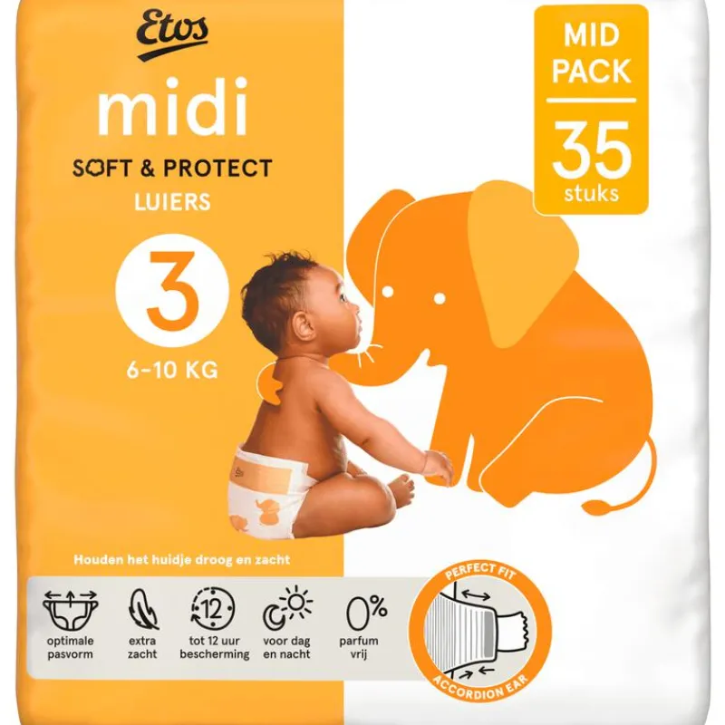Etos Luiers Midi Maat 3 6-10 kg Mid Pack 35 stuks