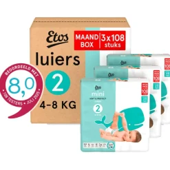 Etos Luiers Mini Maat 2 4-8 kg Maandbox 324 stuks