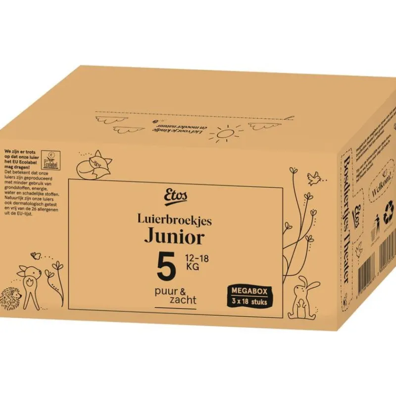 Etos Puur & Zacht Luierbroekjes Maat 5 Junior 11+ kg 54 stuks