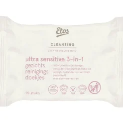 Etos Ultra Sensitive 3-in-1 Face Cleansing Wipes 25 stuks