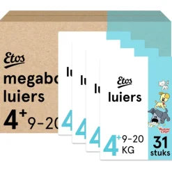 Etos Woezel & Pip Luiers Maxi+ Maat 4 9-20 kg Megabox 4x31 stuks