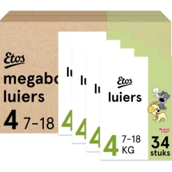 Etos Woezel & Pip Luiers Maxi Maat 4 7-18 kg Megabox 4x34 stuks