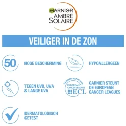 Garnier Ambre Solaire Over Make-up Super UV Mist SPF50 met Glycerine, Vitamine E en Hyaluronzuur 75ml