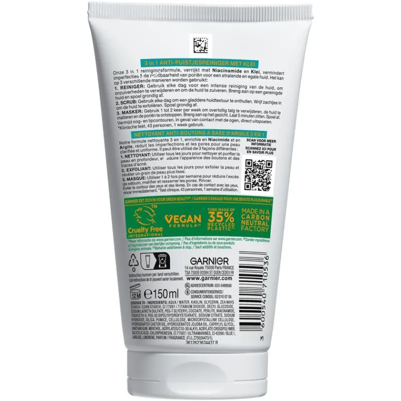 Garnier PureActive 3-in-1 Complete Reiniging 150 ML