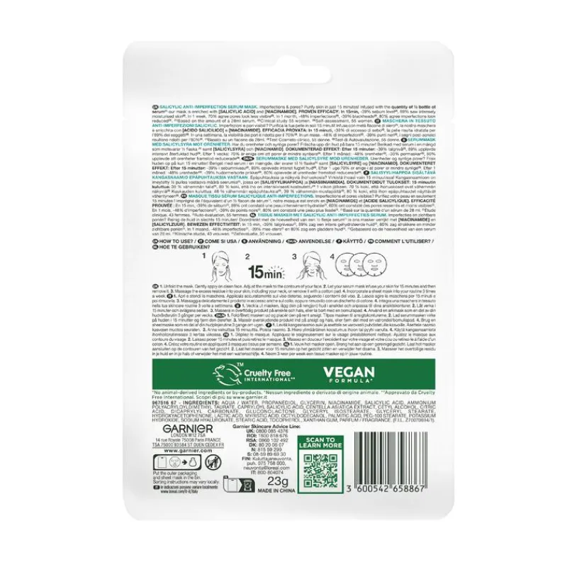 Garnier PureActive Salicylic Anti-Imperfection Serum Mask 1 Stuk