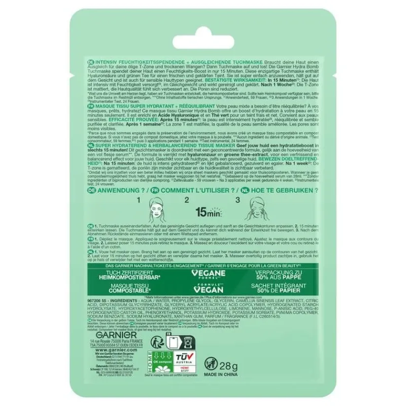 Garnier SkinActive Hydra Bomb Sheet Masker Groene Thee