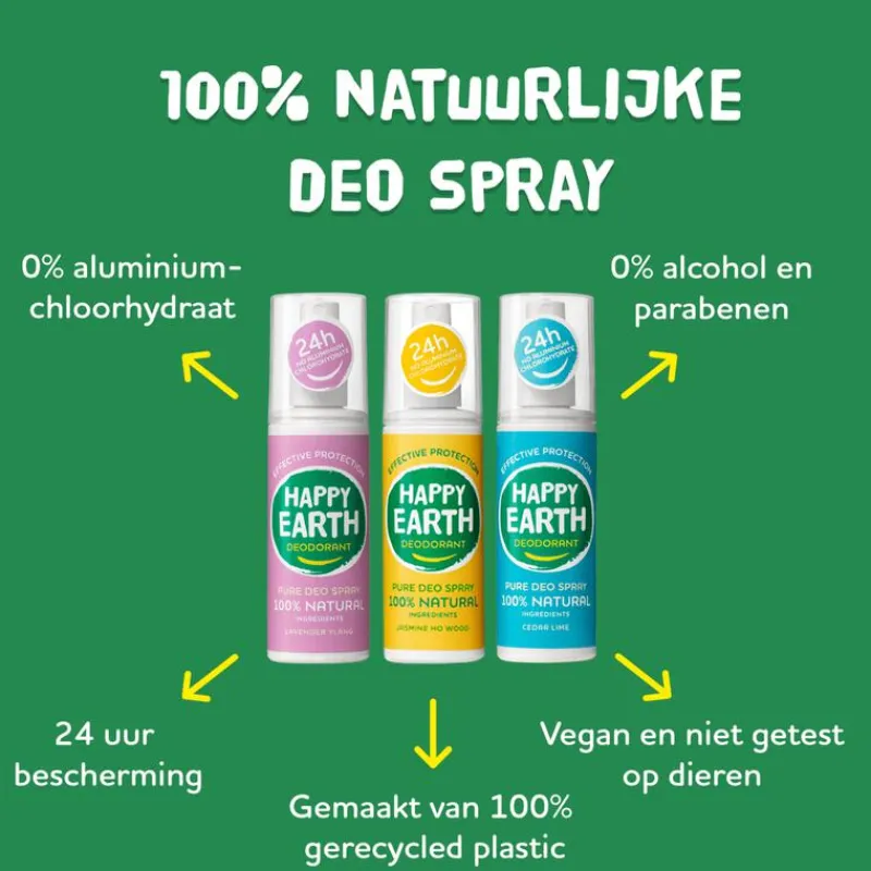 Happy Earth 100% Natuurlijke Lavender Ylang Deodorant Spray 100 ML