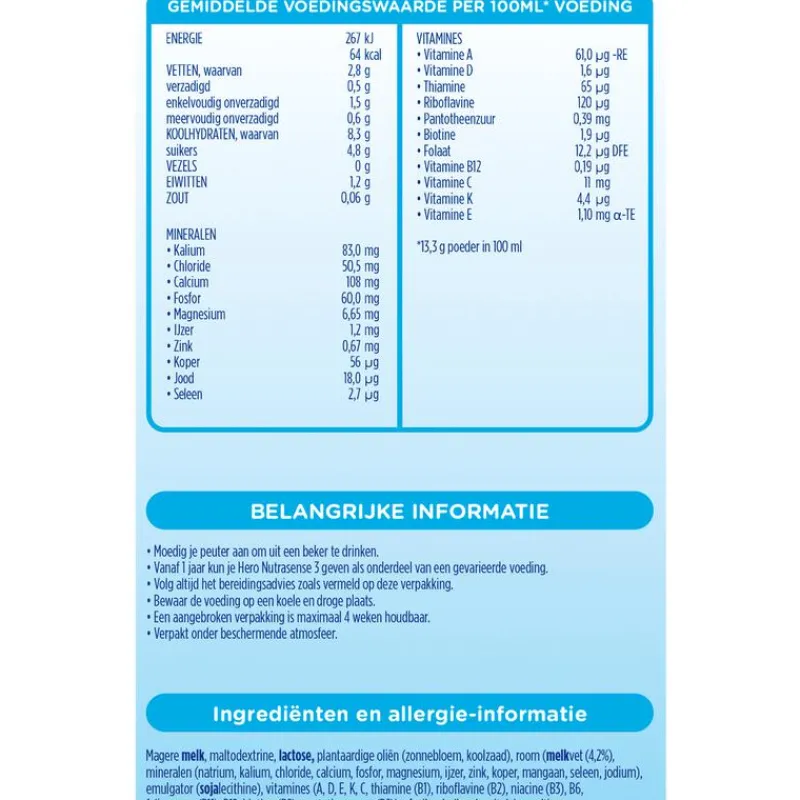 Hero Nutrasense Classic Peutermelk 3 (1+jr) met melkvet 700 GR