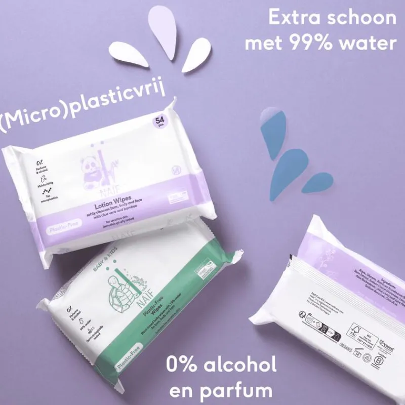 Naïf Plasticvrije Water Billendoekjes 16x54 stuks