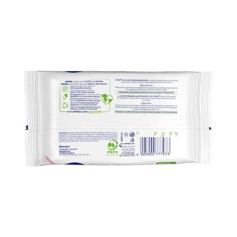 NIVEA 3-in-1 Reinigingsdoekjes Droge Huid 25 stuks