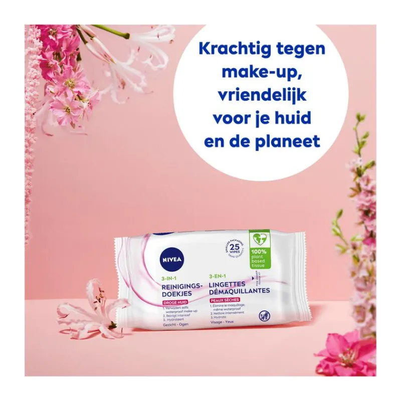 NIVEA 3-in-1 Reinigingsdoekjes Droge Huid 25 stuks