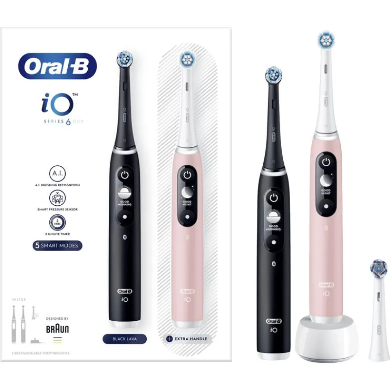 Oral-B iO 6 Duo Zwart & Roze 2 Elektrische Tandenborstels