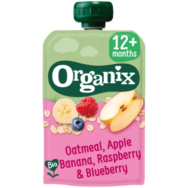 Organix Bio Knijpfruit Havermout, Appel, Banaan, Framboos, Bosbes