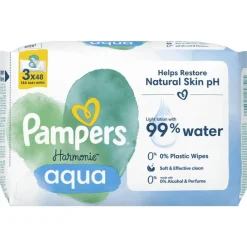 Pampers Harmonie Aqua Billendoekjes 0% Plastic 3x48 Stuks