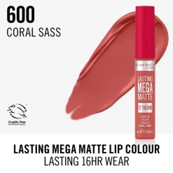 Rimmel London Lasting Mega Matte Liquid Lipstick 600Coral Sass
