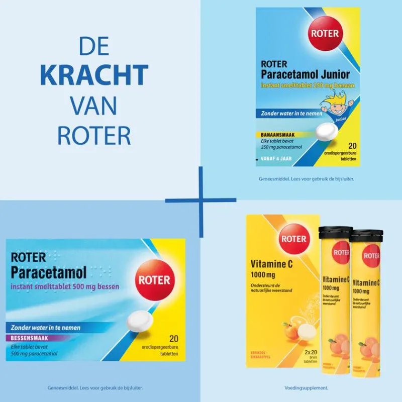 Roter Paracetamol smelttablet 250 mg Junior 20 tabletten