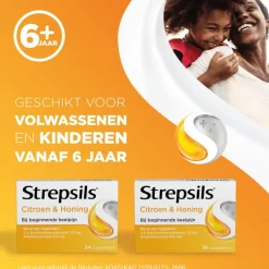Strepsils Citroen & Honing Zuigtabletten 24 Stuks