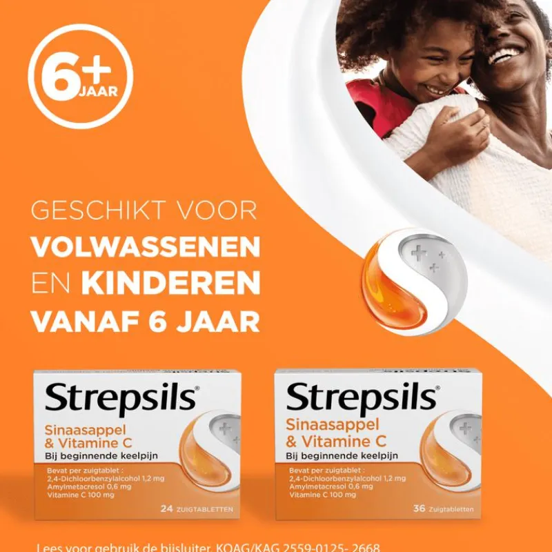 Strepsils Sinaasappel & Vitamine C Zuigtabletten 36 Stuks