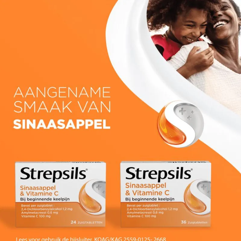 Strepsils Sinaasappel & Vitamine C Zuigtabletten 24 Stuks