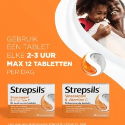 Strepsils Sinaasappel & Vitamine C Zuigtabletten 24 Stuks