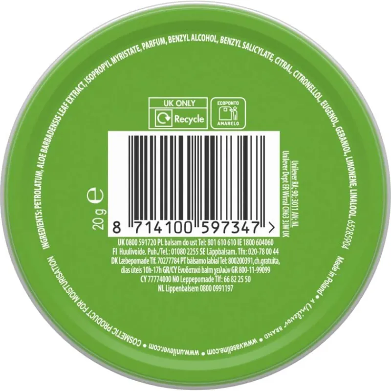 Vaseline Aloë Vera Petroleum Jelly Lippenbalsem