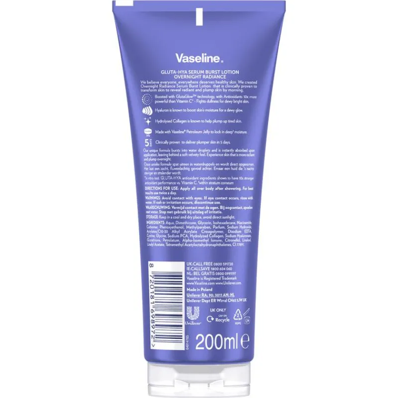 Vaseline Gluta-Hya Lotion Overnight Radiance 200ML