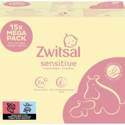 Zwitsal Sensitive Billendoekjes Voordeelverpakking 15 x 57 Billendoekjes